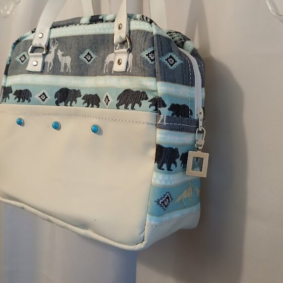 New Western Cowgirl Saddle Double handle Satchel Purse Shoulder Bag Cream Blue - Picture 2 of 9